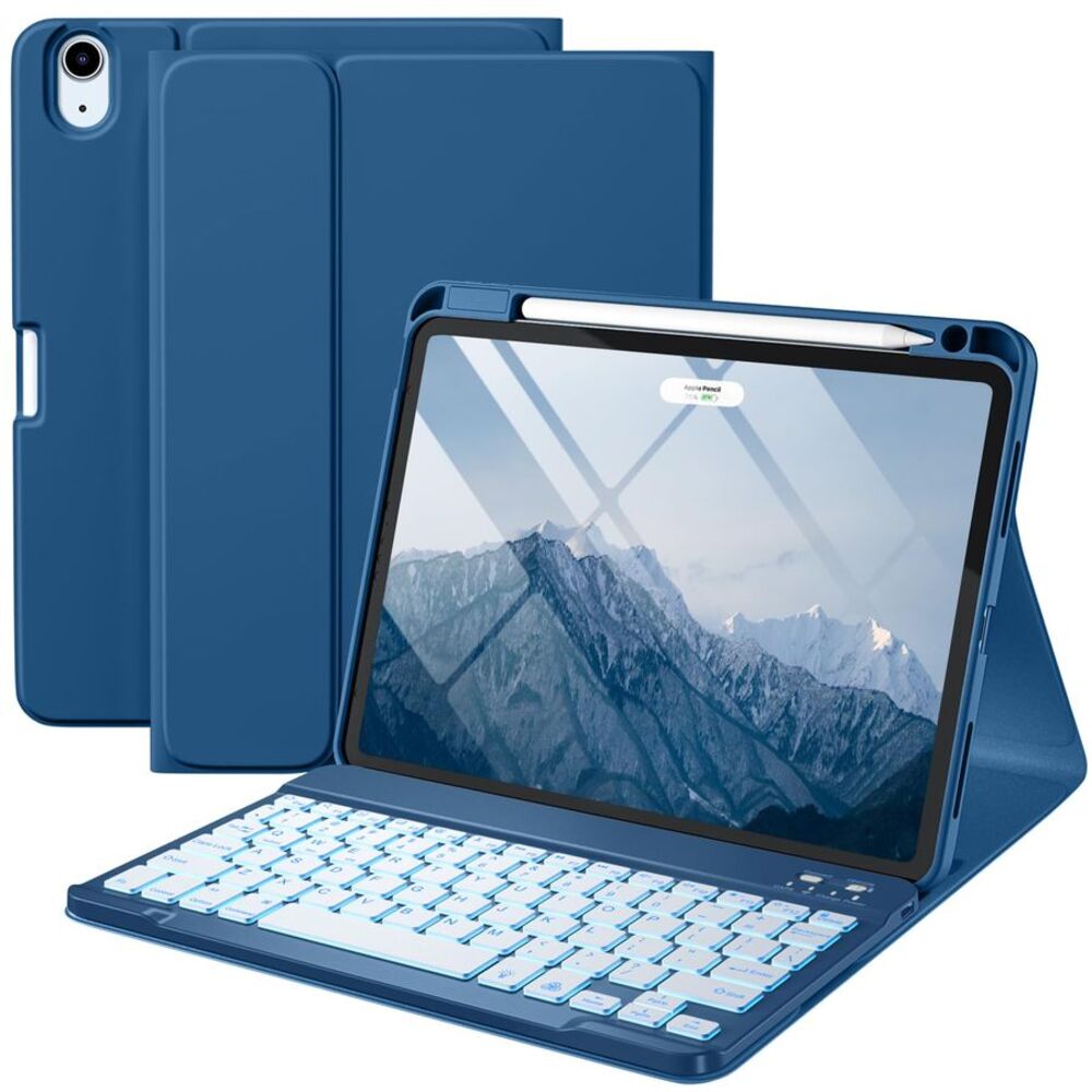 iPad Air 11" Keyboard Case Backlit Detachable Bluetooth w/ Pencil Holder Blue